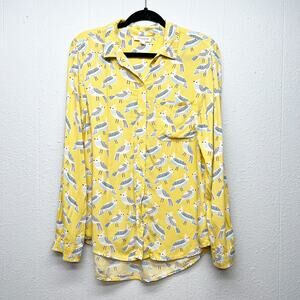 BeachLunchLounge Shirt Womens Large Novelty Bird Print Relaxed Casual Minimalist